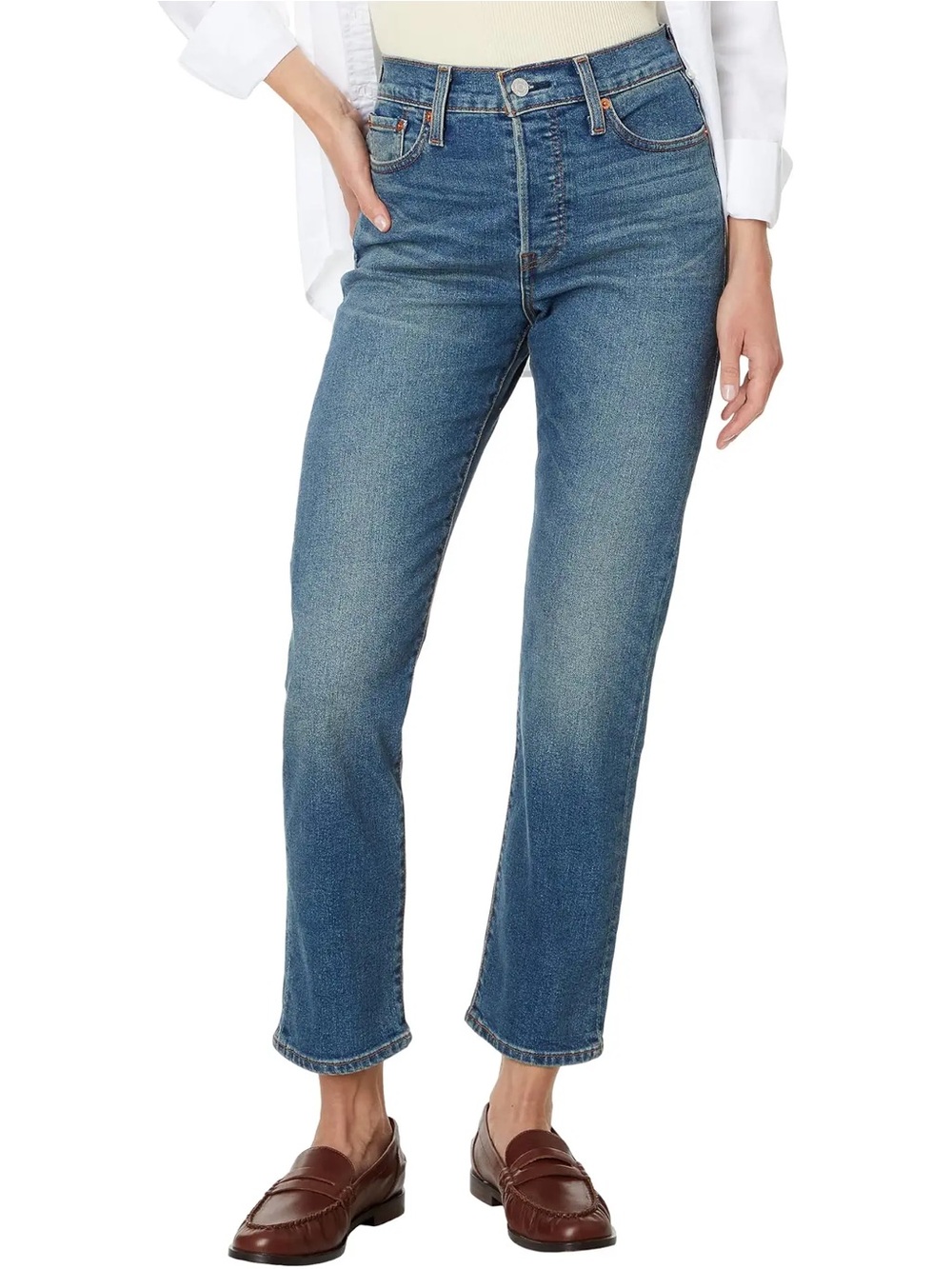 Levi's Wedgie Straight Jeans Blue denim Classic Button Fly Ankle Size 26